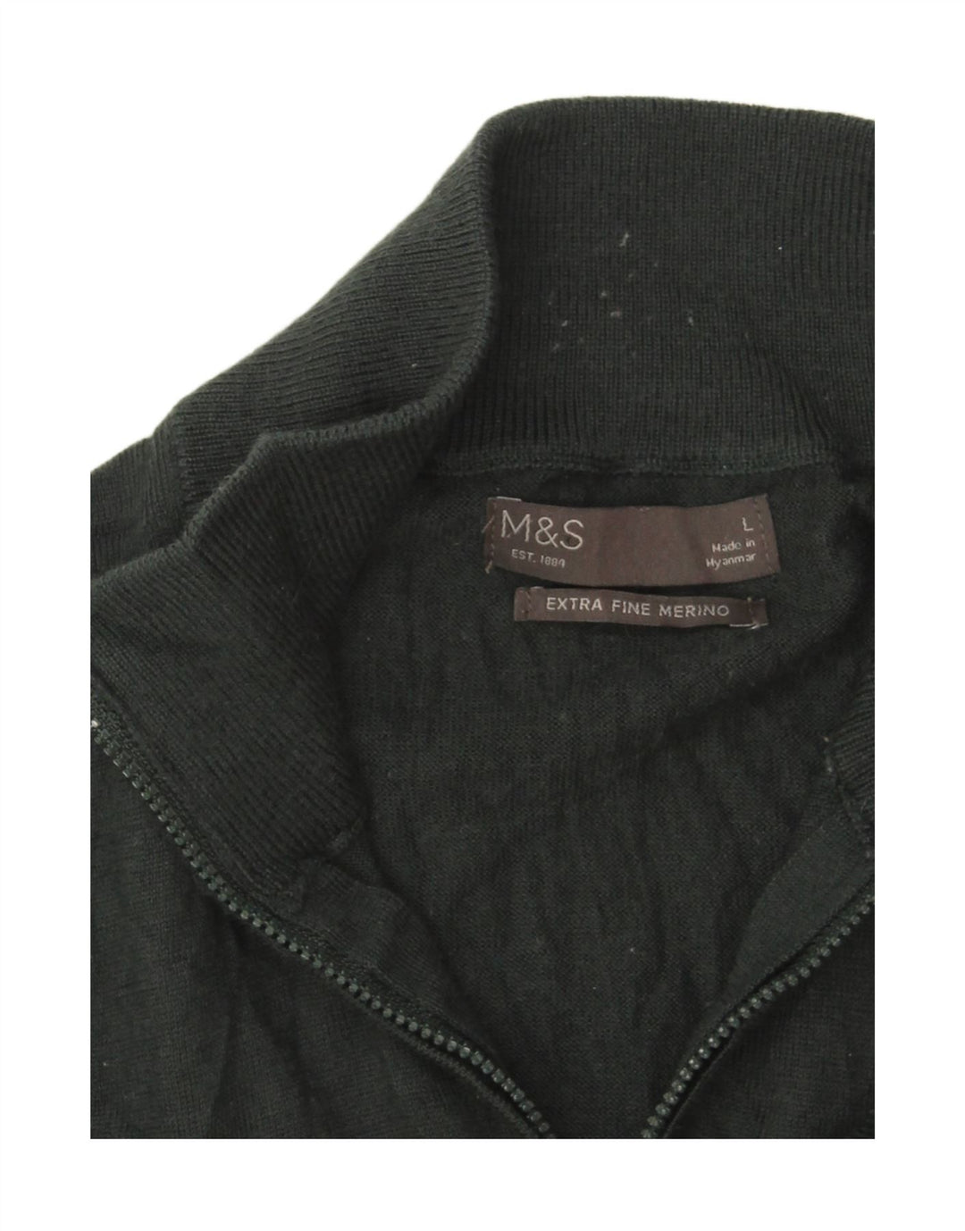 Marks & Spencer Pull à col zippé pour homme en laine mérinos verte