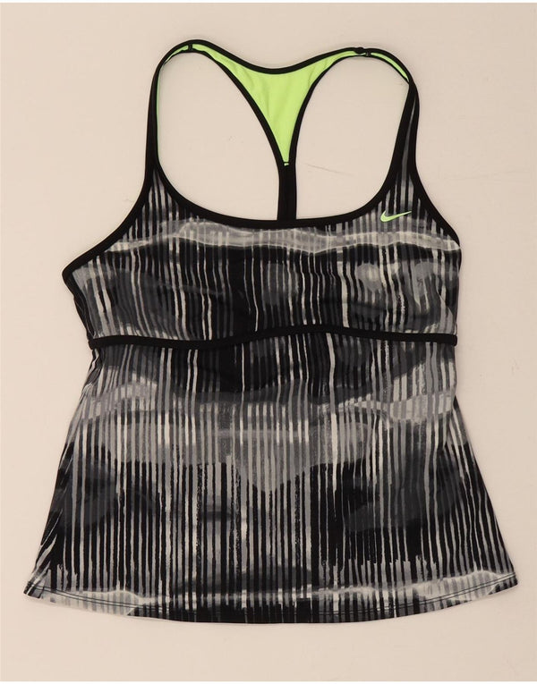 Nike Womens Vest Top UK 14 Large Black Striped Polyamide