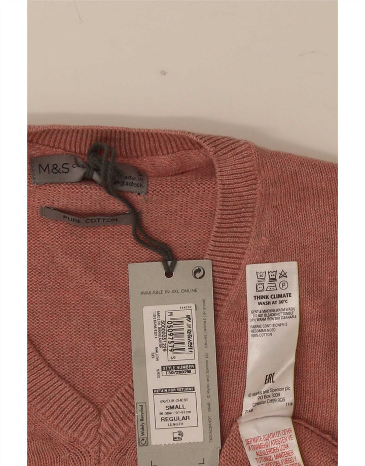 Marks & Spencer Pull col V pour homme en coton rose Taille S