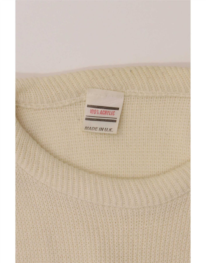 vintage Mens Boat Neck Jumper Pull Grand Off White Argyle/Diamant