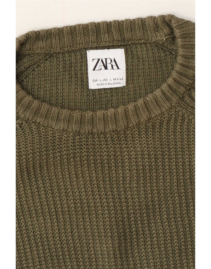 Zara Pull ras du cou pour homme, grand Kaki