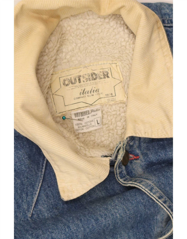 Outsider Veste en jean Sherpa pour homme UK 40 Large Bleu Coton