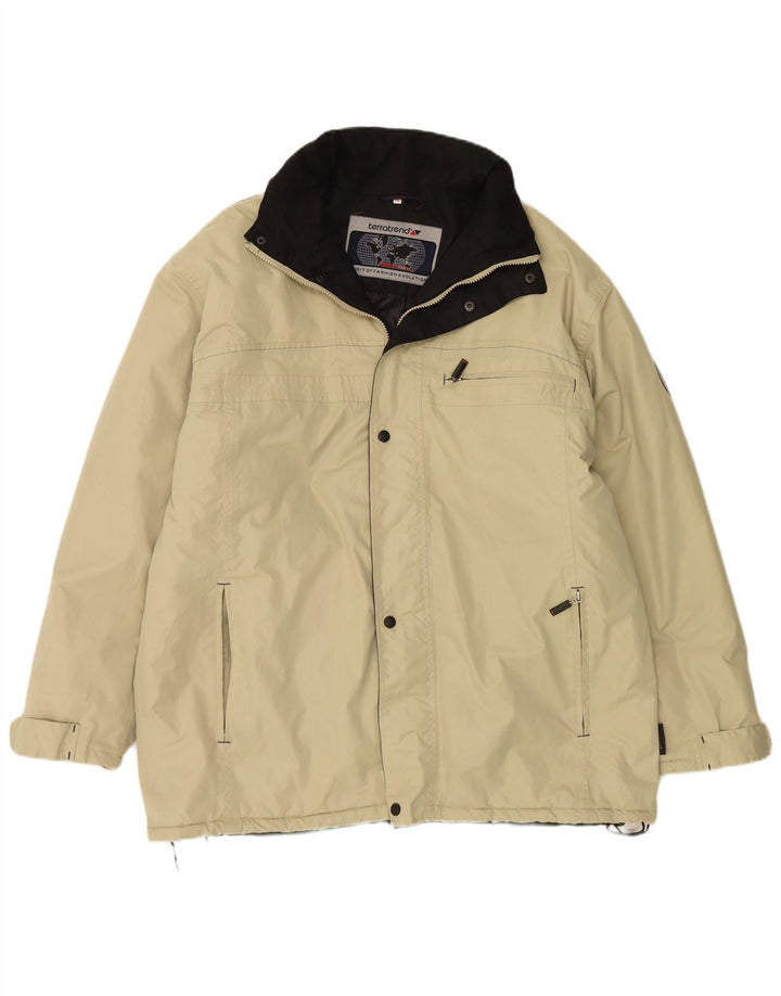 VINTAGE Veste coupe-vent à capuche pour homme UK 42 XL Beige Polyester