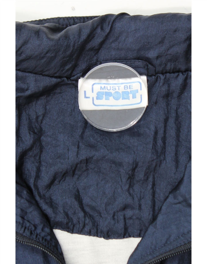 VINTAGE Veste de survêtement pour homme Large Bleu Marine Colourblock Polyamide