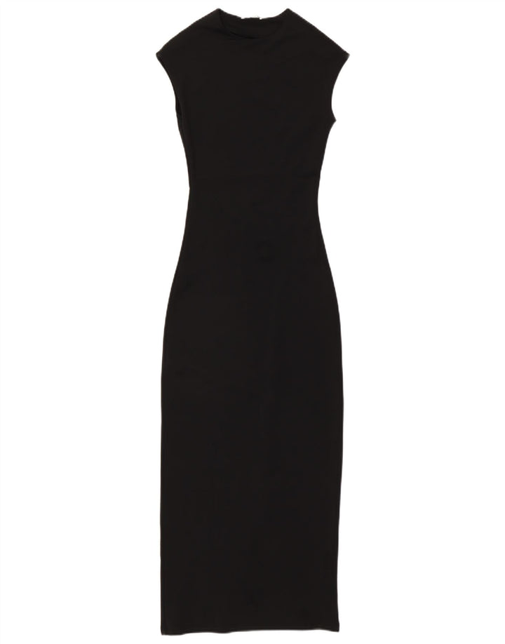 ZARA Femme Robe Maxi sans Manches UK 10 Petit Noir Polyamide