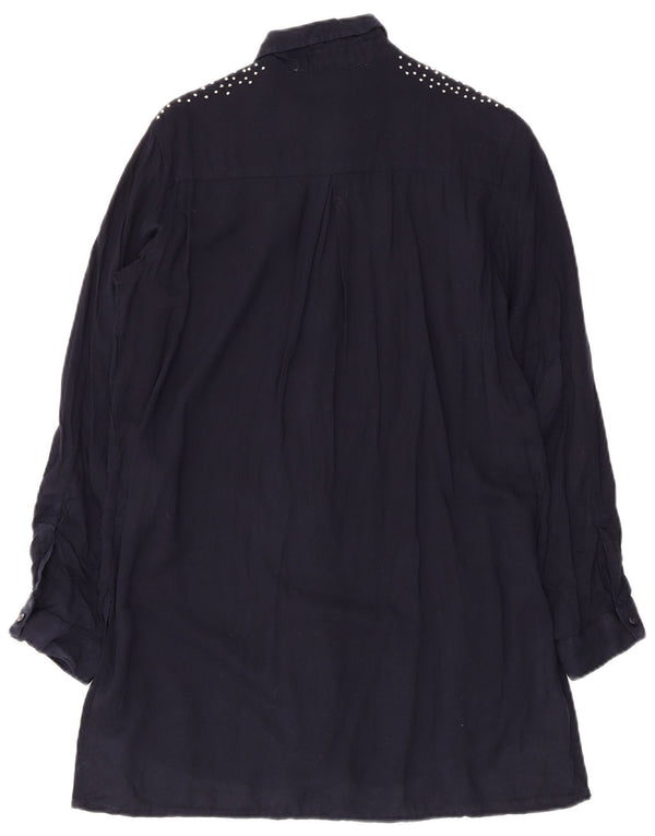 Zara Robe chemise à manches longues pour femme UK 6 XS Bleu marine Lyocell