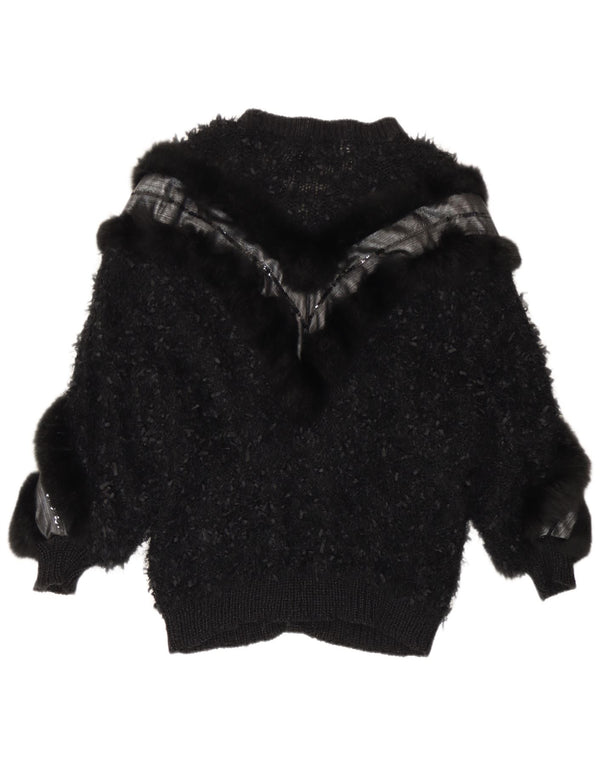 vintage Femme Cardigan Pull UK 16 Grand Noir