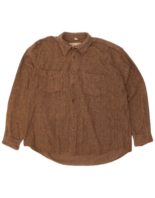 Chaser Chemise en flanelle pour homme Taille 16 Grand coton rayé marron