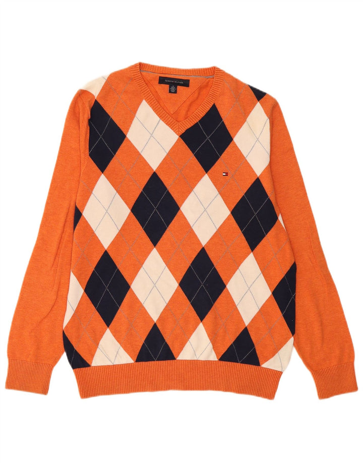 Tommy Hilfiger Pull col V Homme Orange Moyen Argyle/Diamant