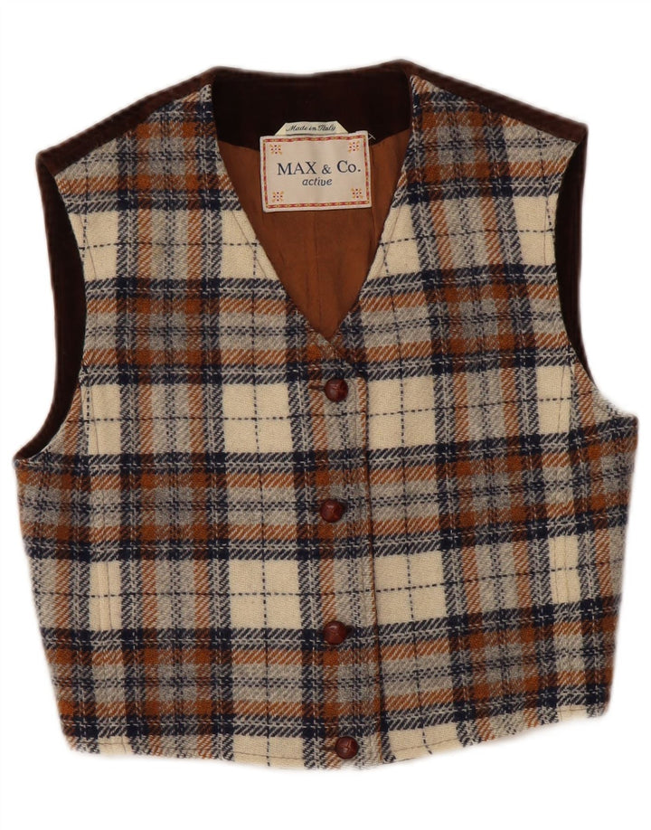 MAX & CO. Gilet Femme IT 40 Petit Laine à Carreaux Marron
