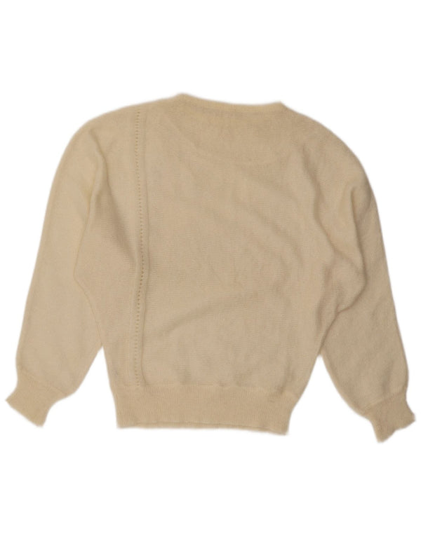vintage Femmes Bateau Cou Jumper Pull UK 14 Grand Off White Mohair