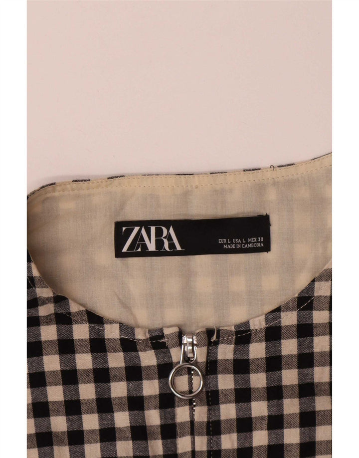 Zara Womens Bomber Jacket UK 16 Large Noir Vichy Coton