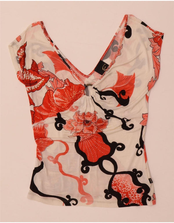 Just Cavalli Chemisier Femme UK 14 Large Off White Floral Elasthane