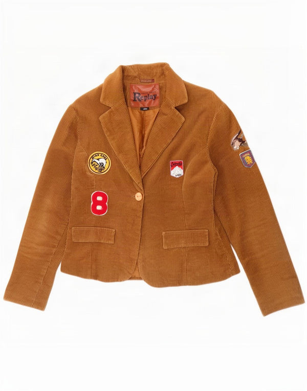 Replay Veste blazer en velours côtelé à 1 bouton pour femme UK 14 Large Kaki Coton