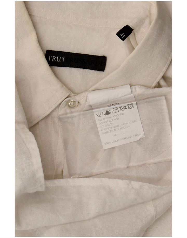Trussardi Chemise à manches courtes homme taille 41 grand lin blanc