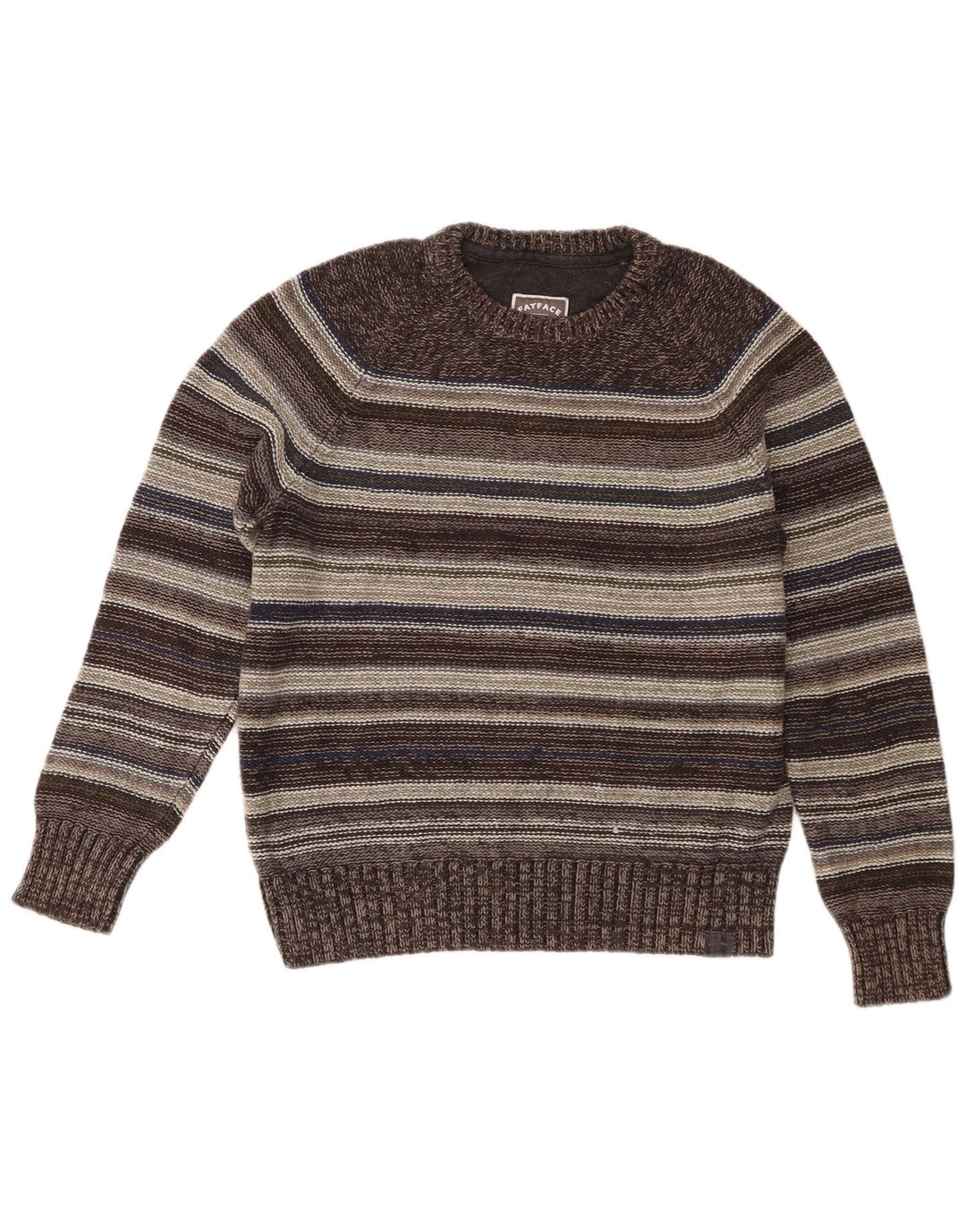 Fat Face Pull Col Ras du Cou Homme Gris Moyen Rayé Coton