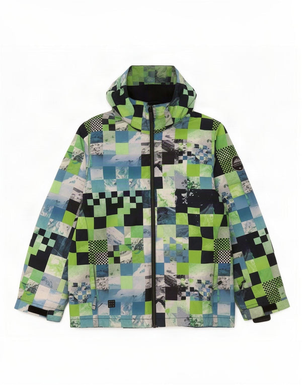 Quiksilver Veste coupe-vent à capuche pour garçon 13-14 ans XL Vert géométrique