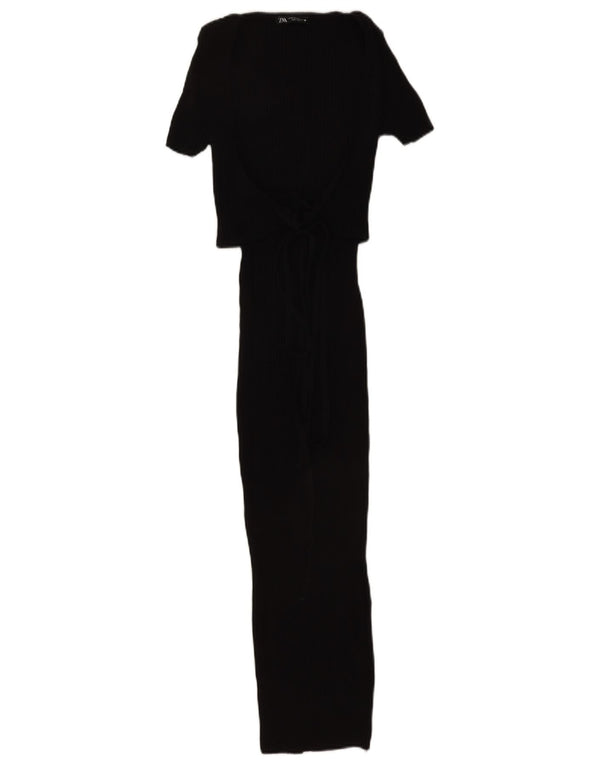Zara Robe Maxi Femme UK 12 Coton Noir Moyen