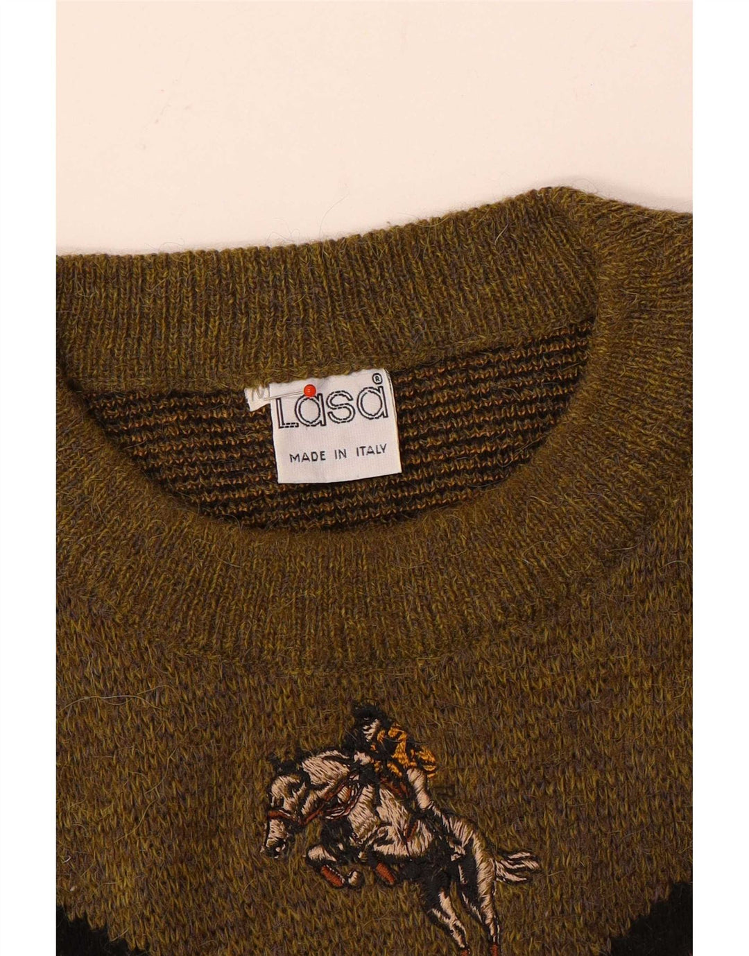 Lasa Pull col rond homme en laine géométrique marron moyen