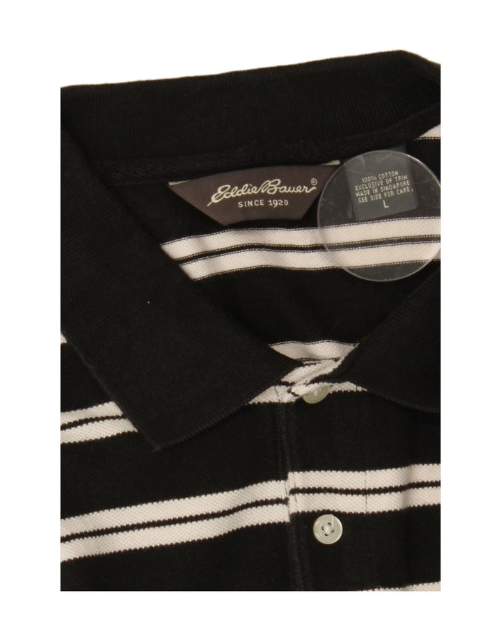 EDDIE BAUER Mens Polo Shirt Large Black Striped Cotton Vintage Eddie Bauer and Second-Hand Eddie Bauer from Messina Hembry 