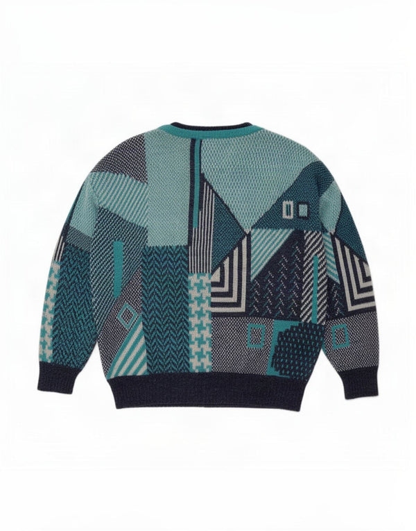 vintage Mens Crew Neck Jumper Sweater XL Multicolore Géométrique