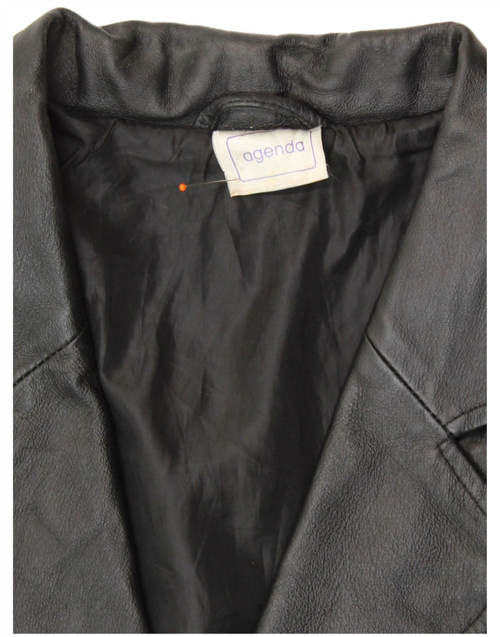 Agenda Veste blazer en cuir à 3 boutons pour femme UK 24 4XL Cuir noir