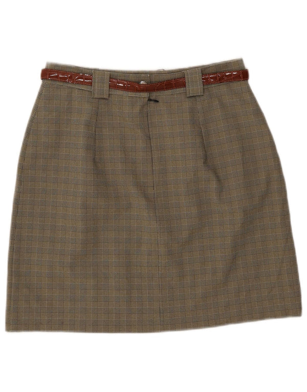 jupe trapèze femme vintage IT 46 Grand W28 Kaki Check Polyester