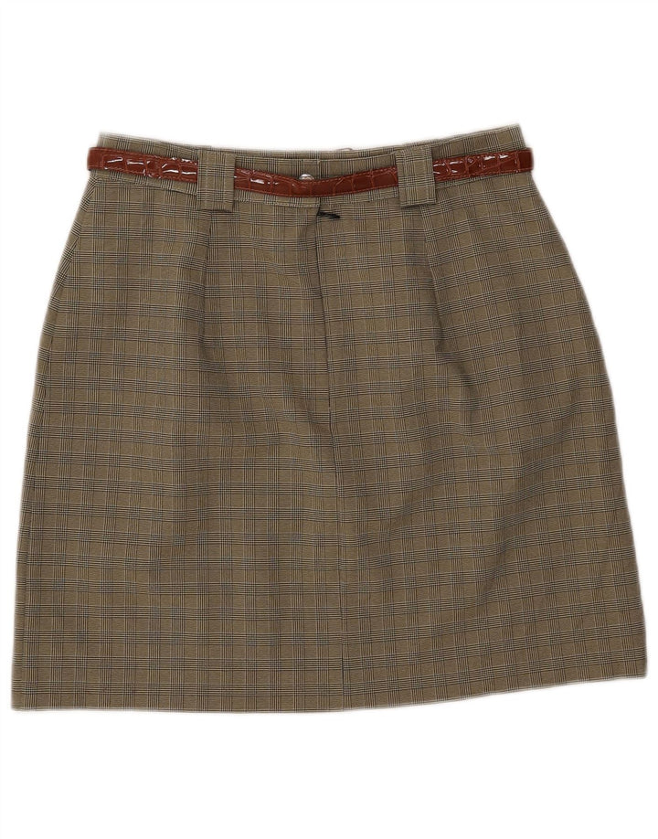 jupe trapèze femme vintage IT 46 Grand W28 Kaki Check Polyester
