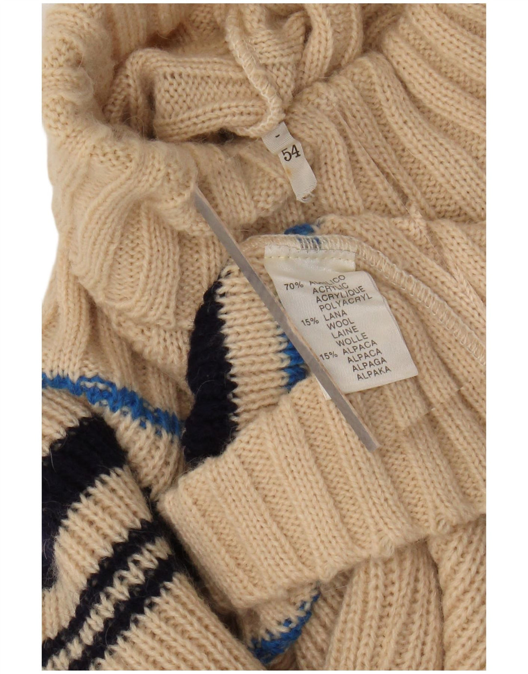 VINTAGE Femme Roll Neck Jumper Pull UK 12 Acrylique Rayé Beige Moyen