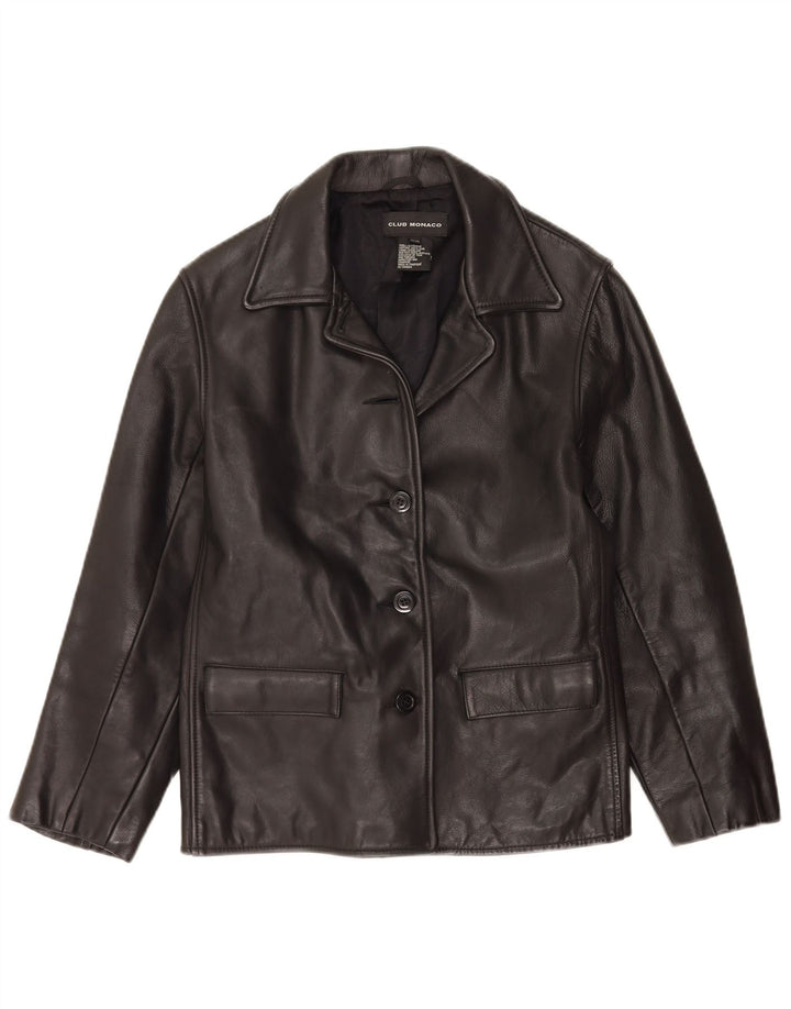 Club Monaco Veste en cuir pour femme UK 14 Cuir noir moyen