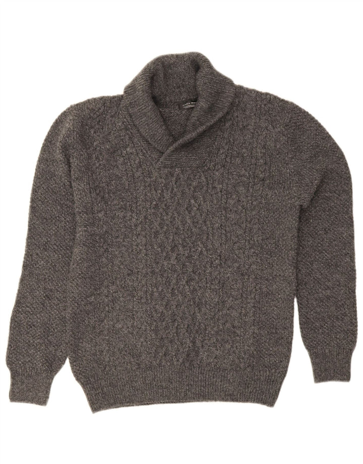 Zara Pull Col Châle Homme Gris Moyen Acrylique Moucheté