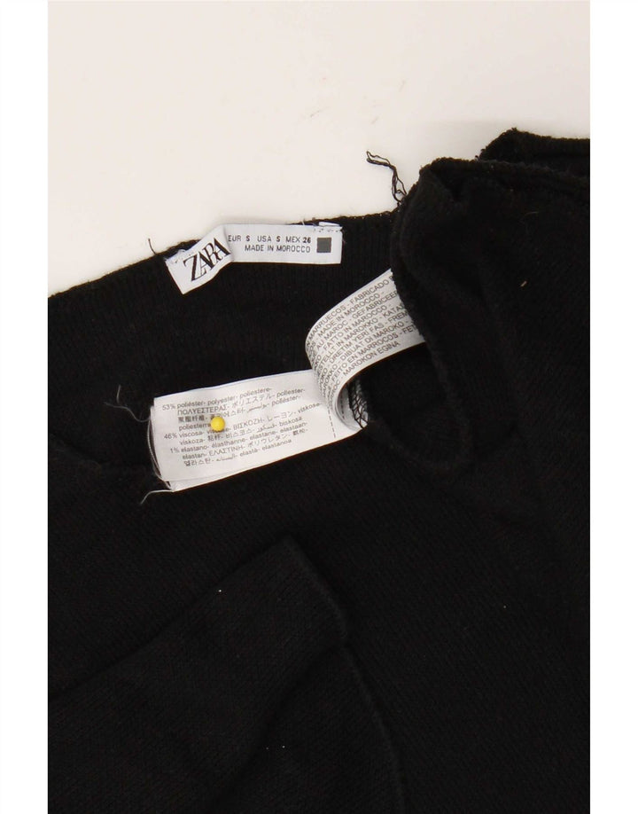 Zara Womens Crop Oversize T-Shirt Top UK 10 Petit Noir Polyester