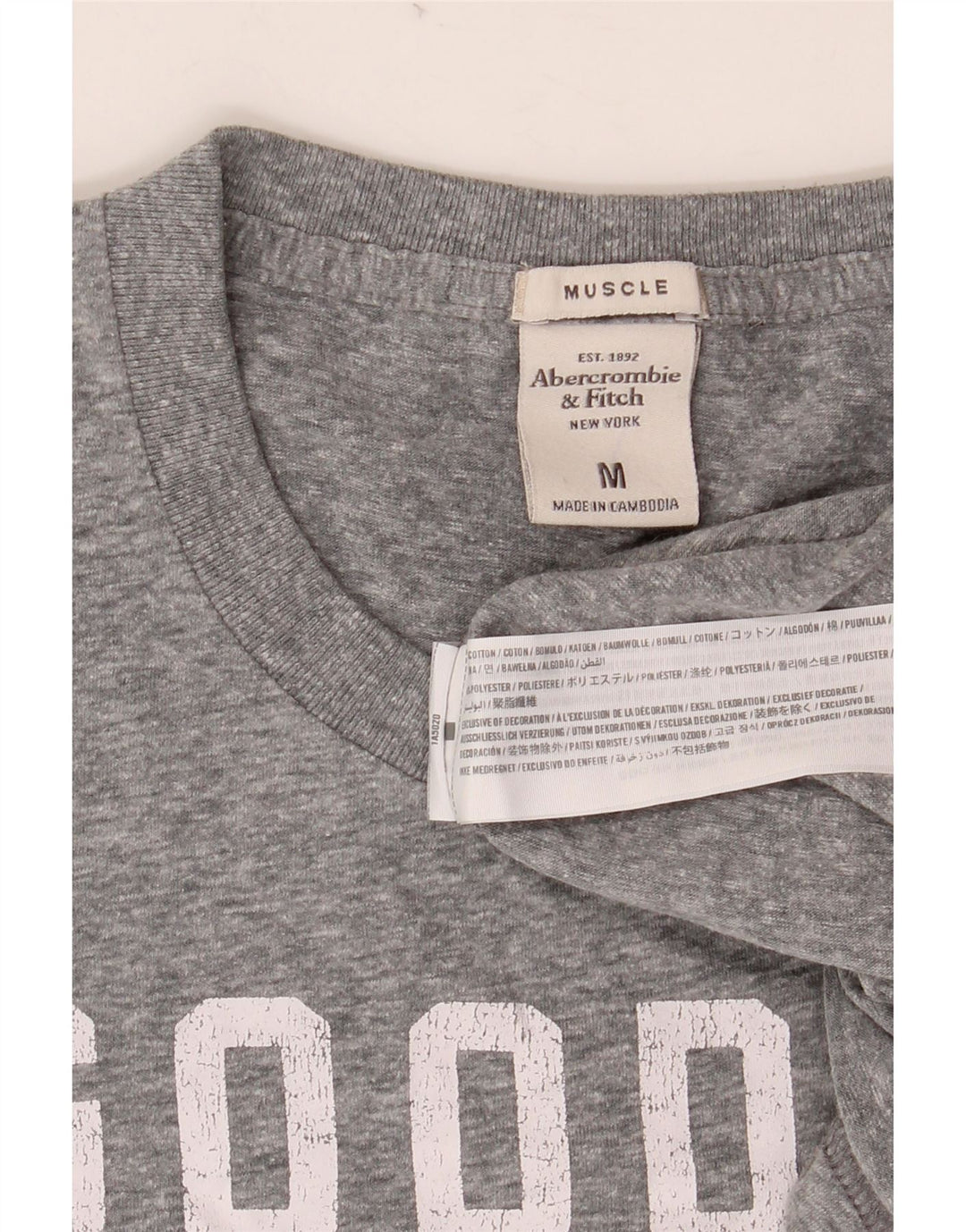 Abercrombie & Fitch Homme Muscle Graphic T-Shirt Top Gris Moyen Coton