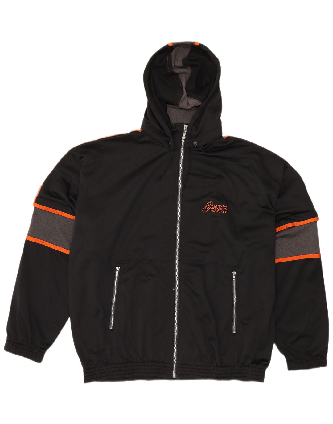 ASICS Mens Hooded Tracksuit Top Jacket XL Black Colourblock Polyester