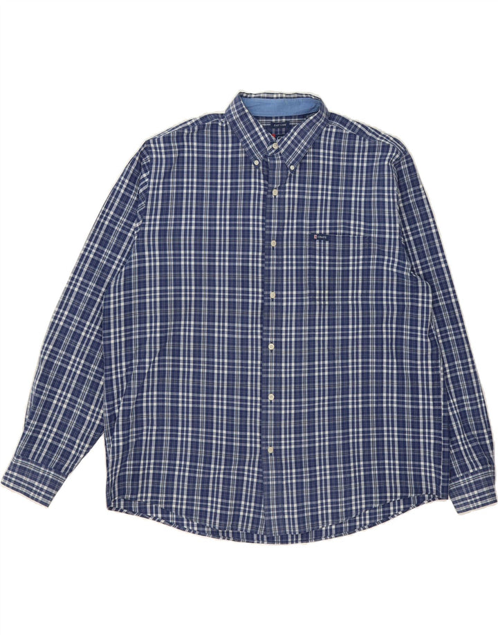 CHAPS Mens Shirt 2XL Navy Blue Check Cotton Vintage Chaps and Second-Hand Chaps from Messina Hembry 