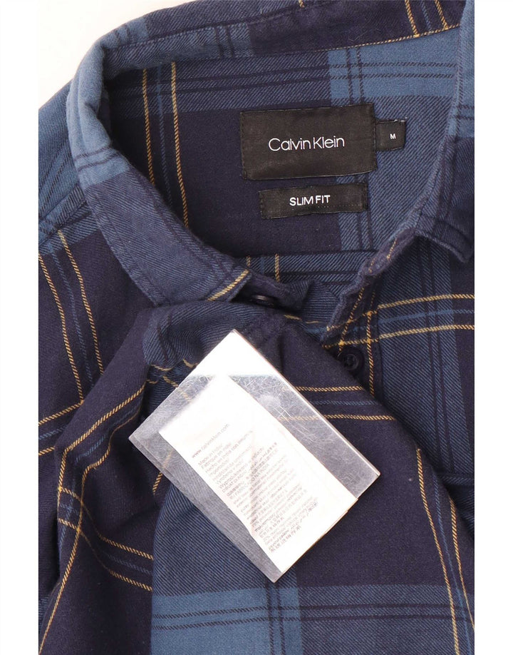 Calvin Klein Chemise slim en flanelle pour homme Bleu marine à carreaux en polyester