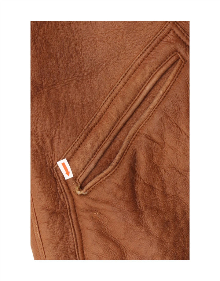 vintage Mens Shearling Jacket UK 38 Moyen Marron Cuir Classique