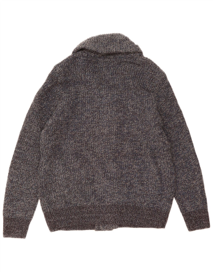 Marks & Spencer Pull Cardigan Homme Bleu Moyen Laine Mouchetée
