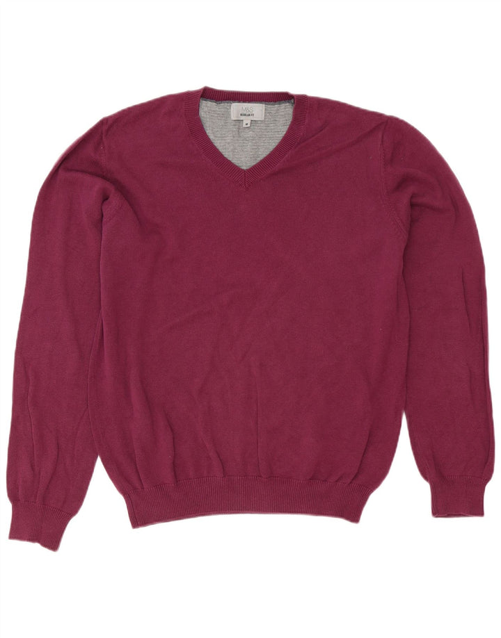 Marks & Spencer Pull coupe classique à col en V pour homme en coton violet moyen