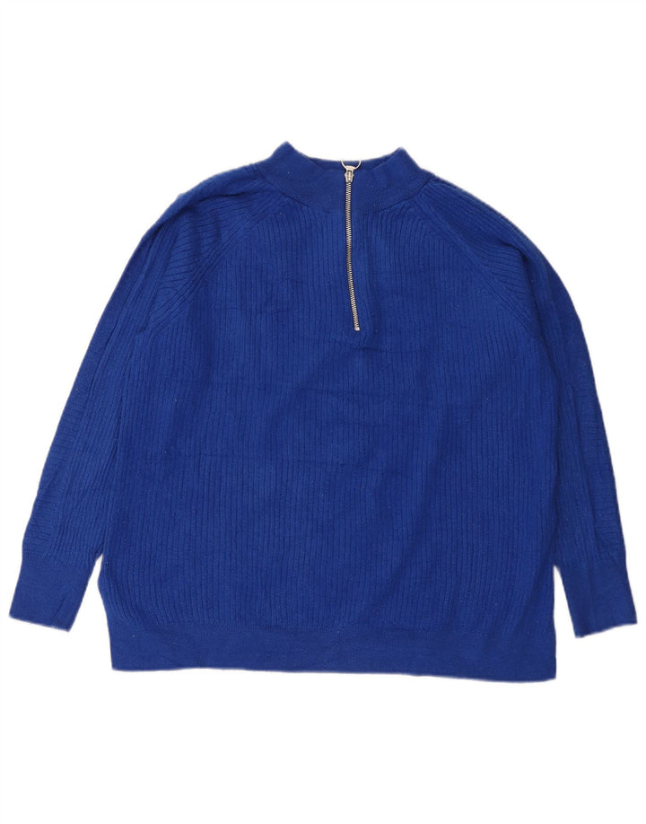 Marks & Spencer Pull col zippé pour femme UK 16 Large Bleu Viscose