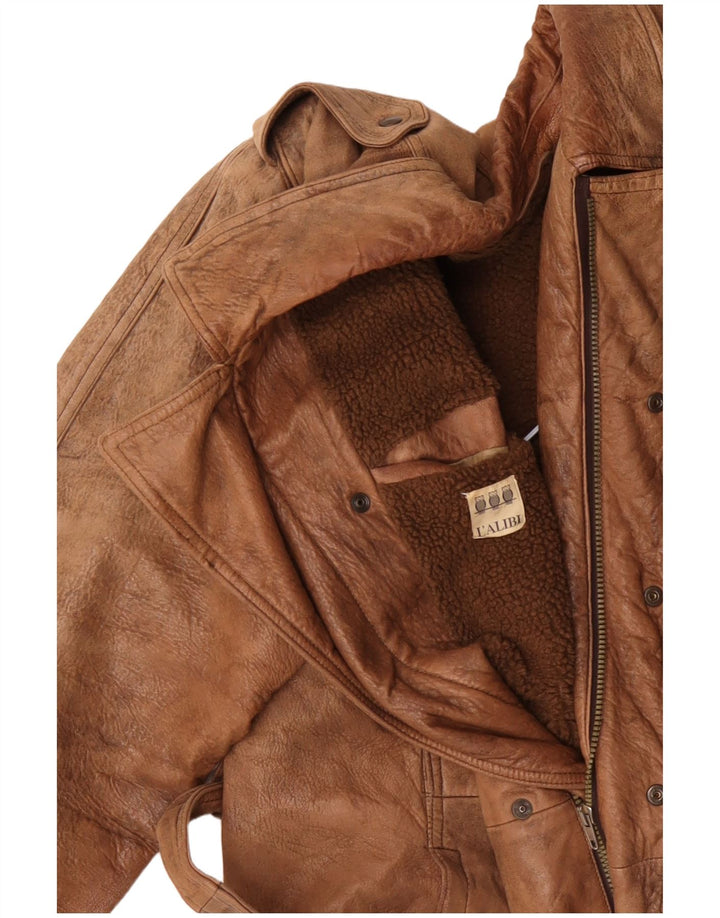 VINTAGE Veste en cuir militaire pour hommes UK 42 XL Beige