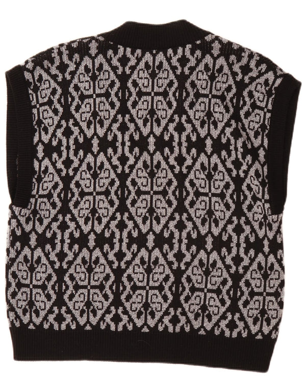 vintage Femme Gilet Débardeur EU 46 XL Noir Fair Isle Polyester