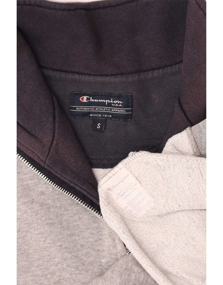 Champion Sweat-shirt graphique à col zippé pour hommes, petit coton gris