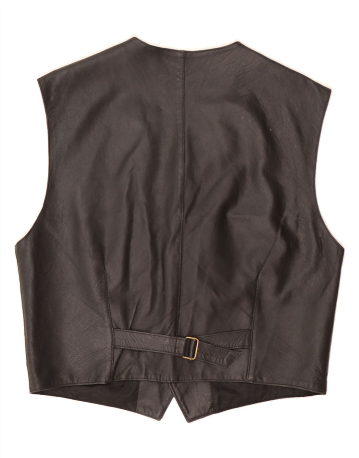 VINTAGE Womens Leather Waistcoat IT 46 Large Black Leather Vintage Vintage and Second-Hand Vintage from Messina Hembry 