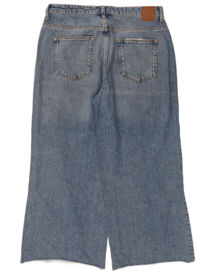 ZARA Jean court à jambe large en détresse pour femme EU 40 Medium W30 L25 Bleu