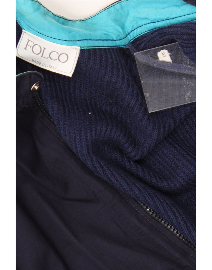 vintage Mens Cardigan Pull Petit Bleu Marine Coton