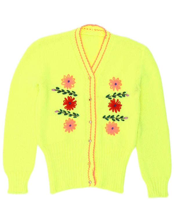 vintage Femme Cardigan Pull UK 14 Moyen Vert Floral
