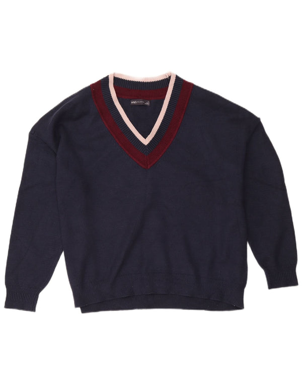 Marks & Spencer Pull col en V pour femme UK 18 XL Bleu marine Colourblock