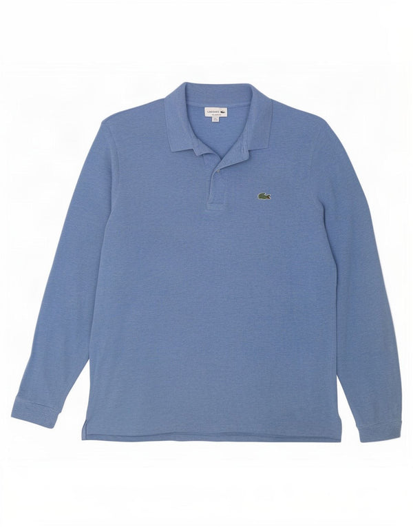 Lacoste Polo à manches longues pour homme, coupe classique, taille 6 XL, coton bleu