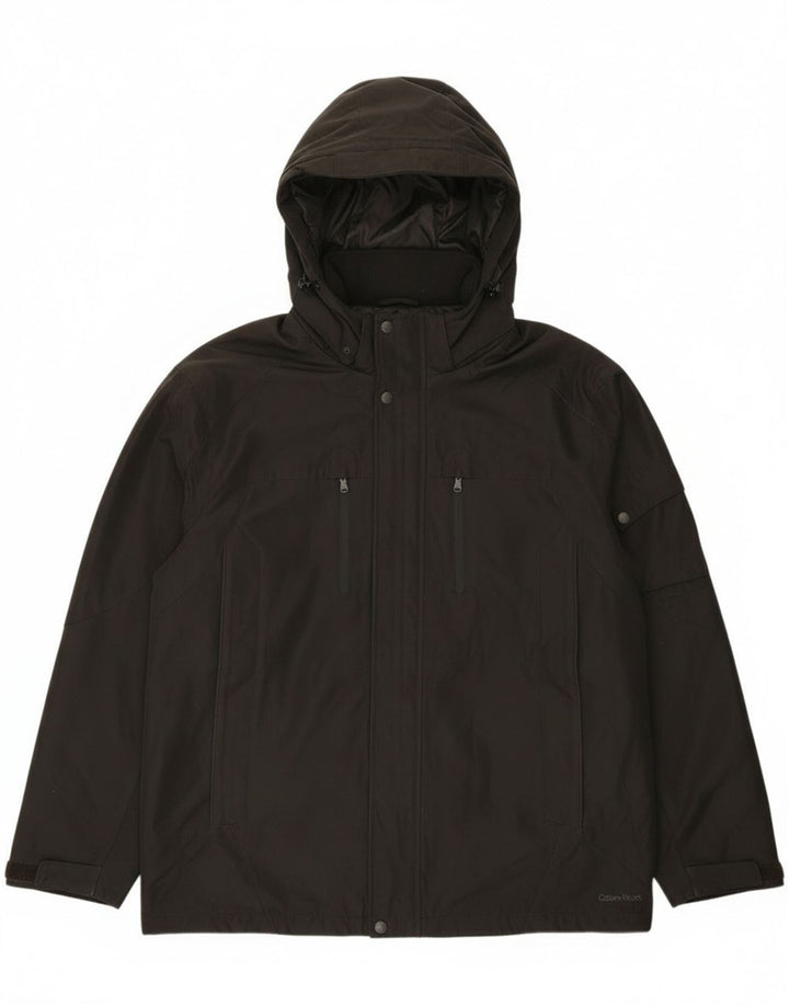 Calvin Klein Veste coupe-vent à capuche pour homme UK 40 Large Noir Polyester